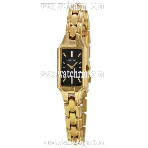 Seiko Solar Black Dial Gold-Tone Stainless Steel Ladies Watch SUP166