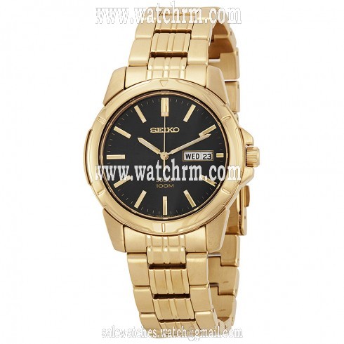 Seiko Solar Black Dial Gold-tone Stainless Steel Men's Watch SNE100