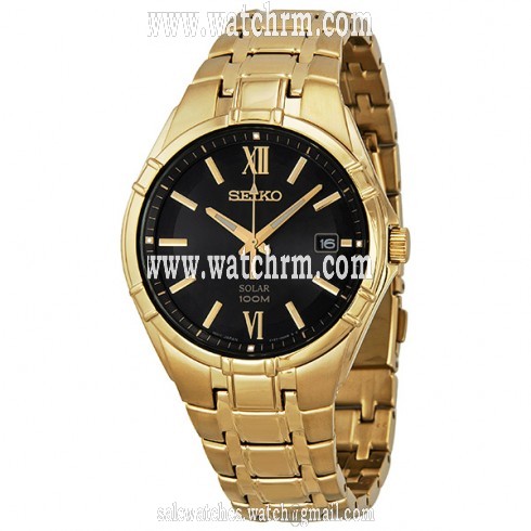 Seiko Solar Black Dial Gold-tone Men's Watch SNE220