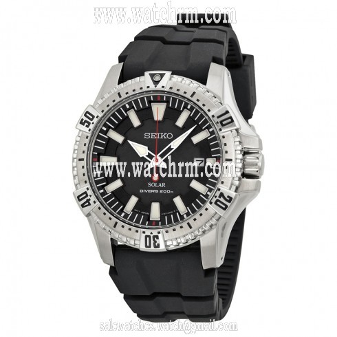 Seiko Solar Black Dial Stainless Steel Black Rubber Men's Watch SNE293P2