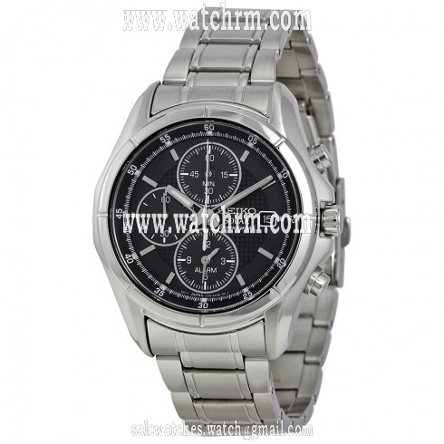 Seiko Solar Black Dial Stainless Steel Chronograph Men's Watch SSC001