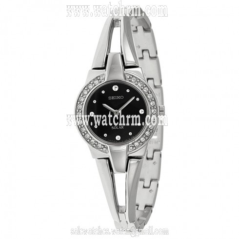 Seiko Solar Black Dial Stainless Steel Ladies Watch SUP205