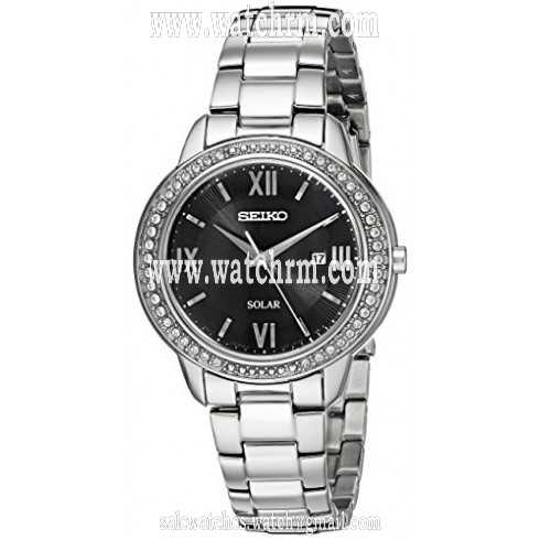 Seiko Solar Black Dial Stainless Steel Ladies Watch SUT245