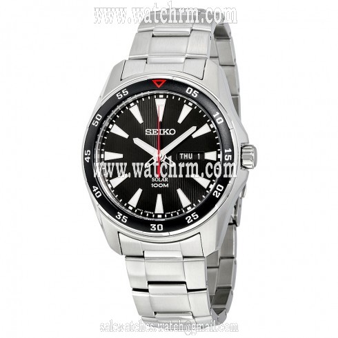 Seiko Solar Black Dial Stainless Steel Men's Watch SNE393