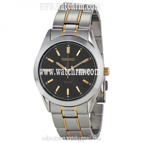 Seiko Solar Black Dial Two-tone Men's Watch SNE047