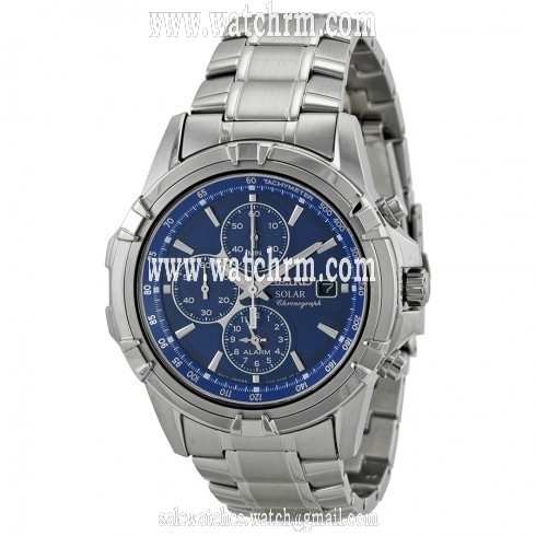 Seiko Solar Blue Dial Chronograph Stainless Steel Men's Watch SSC141