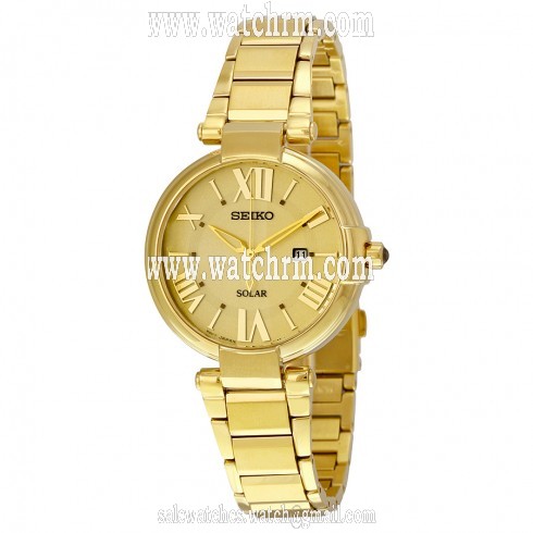 Seiko Solar Champagne Dial Gold-tone Ladies Watch SUT176