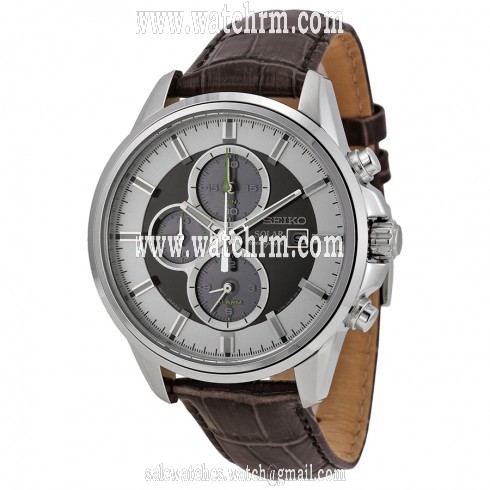 Seiko Solar Chronograph Black and White Dial Brown Leather Men's Watch SSC259P1