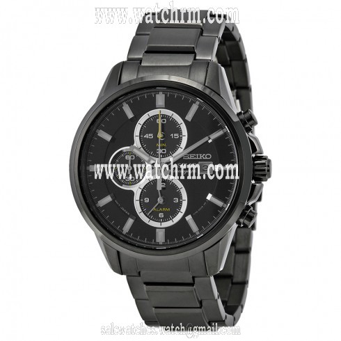 Seiko Solar Chronograph Black Dial Black Ion-plated Men's Watch SSC257