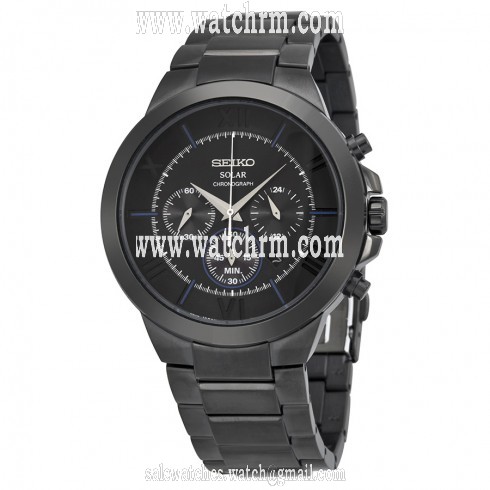 Seiko Solar Chronograph Black Dial Black Ion-plated Men's Watch SSC287