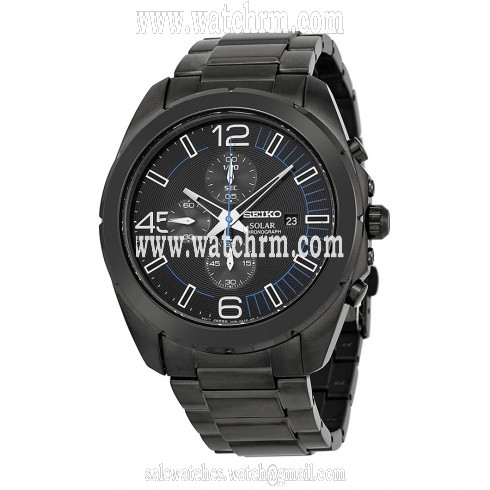 Seiko Solar Chronograph Black Dial Black Ion-plated Men's Watch SSC203