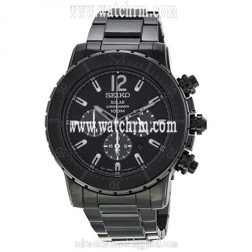Seiko Solar Chronograph Black Dial Black Ion-plated Men's Watch SSC225