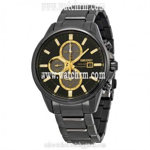 Seiko Solar Chronograph Black Dial Black Ion-plated Men's Watch SSC269