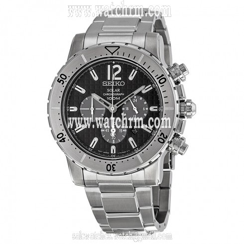 Seiko Solar Chronograph Black Dial Black Leather Men's Watch SSC223