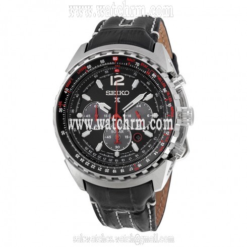 Seiko Solar Chronograph Black Dial Black Leather Men's Watch SSC261P2