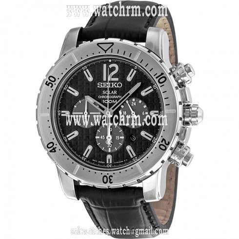 Seiko Solar Chronograph Black Dial Black Leather Men's Watch SSC223P2