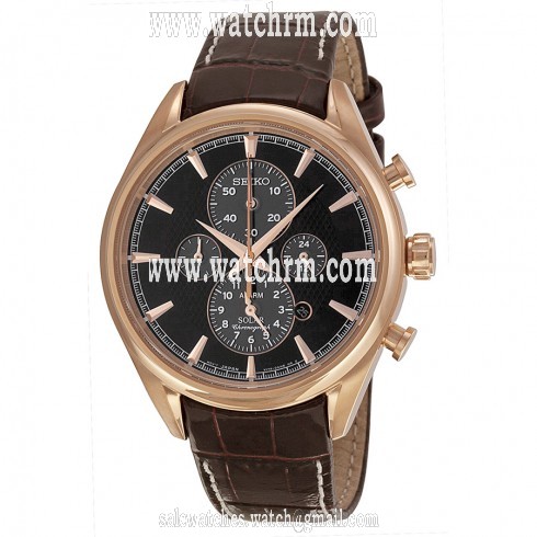 Seiko Solar Chronograph Black Dial Bordeaux Leather Men's Watch SSC212
