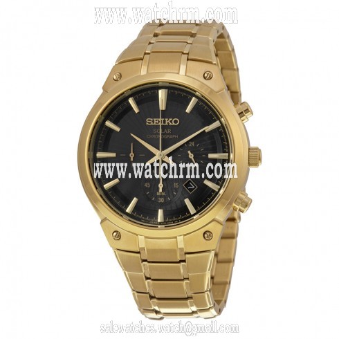 Seiko Solar Chronograph Black Dial Gold-tone Men's Watch SSC320