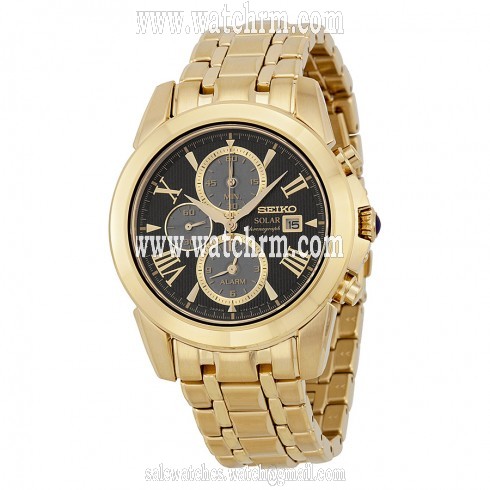 Seiko Solar Chronograph Black Dial Gold-tone Stainelss Steel Men's Watch SSC196