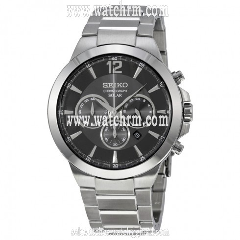 Seiko Solar Chronograph Black Dial Men's Stainless Steel Watch SSC321