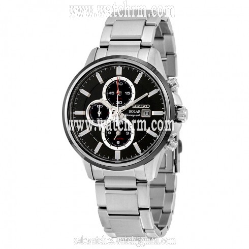 Seiko Solar Chronograph Black Dial Stainless Steel Men's Watch SSC255