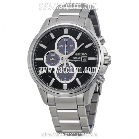 Seiko Solar Chronograph Black Dial Stainless Steel Men's Watch SSC267