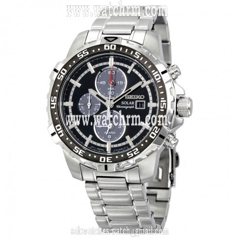 Seiko Solar Chronograph Black Dial Stainless Steel Men's Watch SSC299