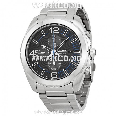 Seiko Solar Chronograph Black Dial Stainless Steel Men's Watch SSC214