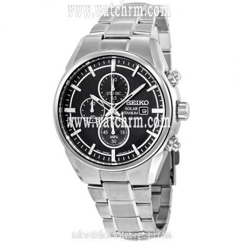 Seiko Solar Chronograph Black Dial Titanium Men's Watch SSC367