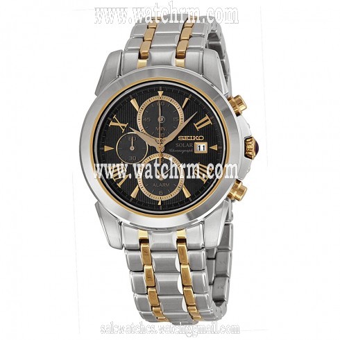 Seiko Solar Chronograph Black Dial Two-tone Men's Watch Watch SSC194