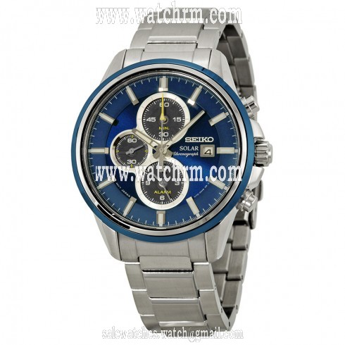 Seiko Solar Chronograph Blue Dial Stainless Steel Men's Watch SSC253