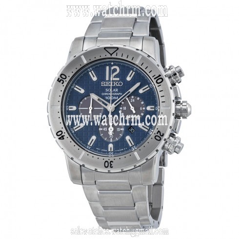Seiko Solar Chronograph Blue Dial Stainless Steel Men's Watch SSC221
