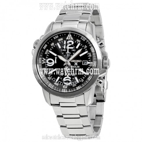 Seiko Solar Chronograph Compass Black Dial Men's Watch SSC075