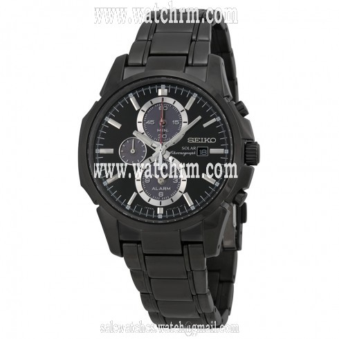 Seiko Solar Chronograph Dual Time Black IP Stainless Steel Men's Watch SSC095