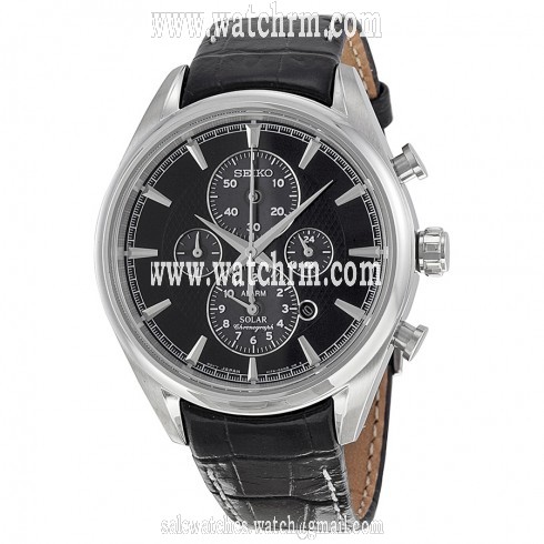 Seiko Solar Chronograph Grey Dial Black Leather Men's Watch SSC211P2