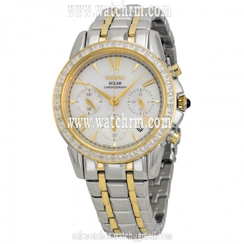 Seiko Solar Chronograph Mother of Pearl Dial Two-tone Ladies Watch SSC892