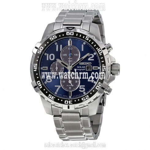 Seiko Solar Chronograph Navy Blue Dial Stainless Steel Men's Watch SSC305