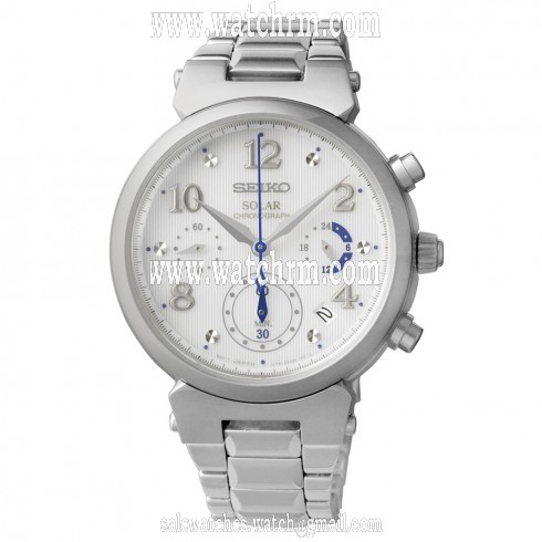 Seiko Solar Chronograph White Dial Stainless Steel Ladies Watch SSC863