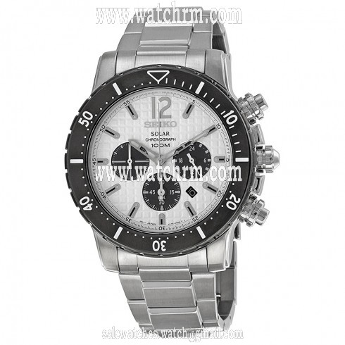 Seiko Solar Chronograph White Dial Stainless Steel Men's Watch SSC243