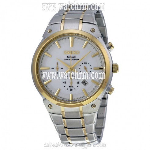 Seiko Solar Chronograph White Dial Stainless Steel Men's Watch SSC318