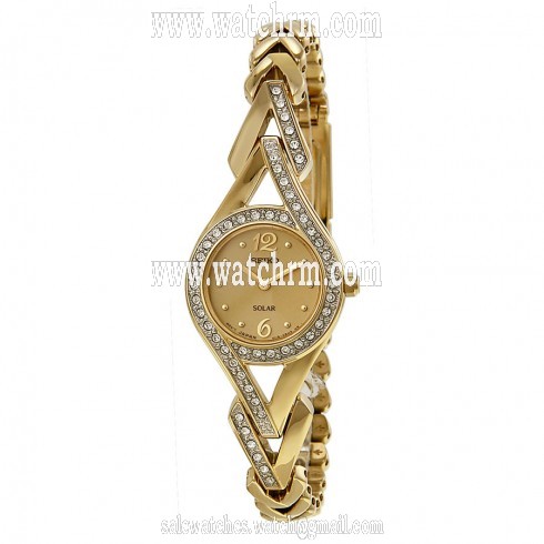 Seiko Solar Gold Dial Gold-Tone Steel Ladies Watch SUP176