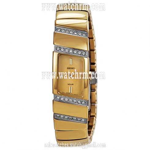 Seiko Solar Gold Dial Gold-tone Stainless Steel Swarovski Crystals Ladies Watch Sup168