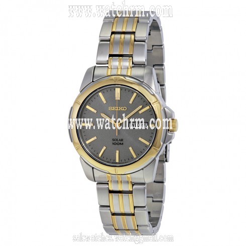 Seiko Solar Gray Dial Two-Tone Stainless Steel Men's Watch SNE098