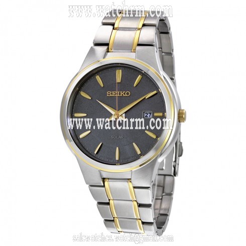 Seiko Solar Grey Dial Two-tone Men's Watch SNE404