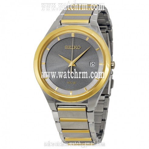 Seiko Solar Grey Dial Two-Tone Stainless Steel Men's Watch SNE242