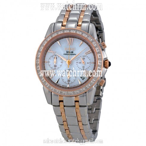 Seiko Solar LeGrand Chronograph Mother of Pearl Dial Two-tone Watch SSC880