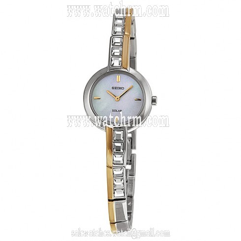 Seiko Solar Mother Of Pearl Dial Embellished Two-Tone Stainless Steel Ladies Watch SUP192