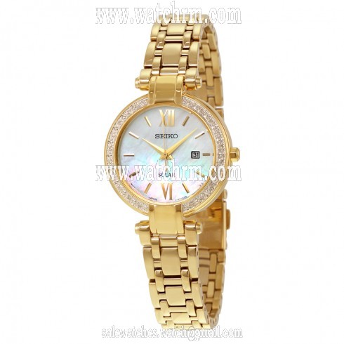 Seiko Solar Mother of Pearl Dial Gold-tone Ladies Watch SUT182