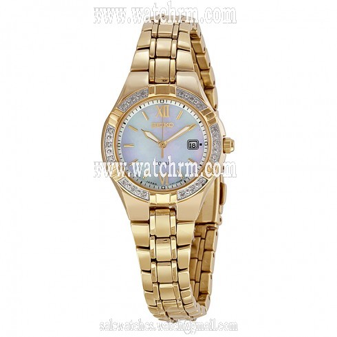 Seiko Solar Mother Of Pearl Dial Gold-Tone Stainless Steel Ladies Watch SUT070