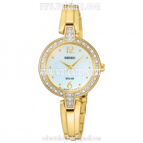 Seiko Solar Mother of Pearl Dial Gold-tone Ladies Watch SUP290